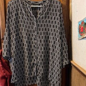 Investments Black and White Geometric Blouse